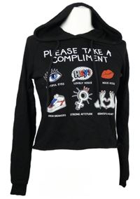 Dámská černá crop mikina s potiskem a kapucí FB Sister 