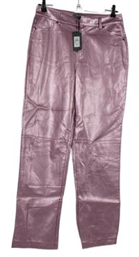 Nové - Dámské růžové metalické koženkové kalhoty Primark 