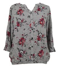 Dámská černo-bílo-růžová květovaná halenka Laura Torelli 