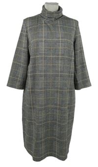 Dámské černo-bílo-béžové kostkované šaty s komínovým límcem Gallery 