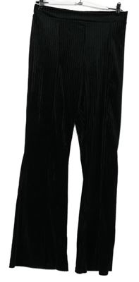 Dámské černé sametové žebrované palazzo kalhoty 