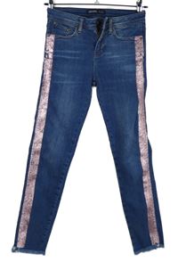 Dámské modré skinny rifle s růžovými pruhy Zara 