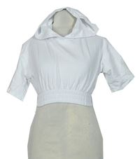 Dámské bílé crop tričko s kapucí 