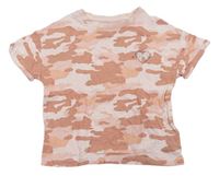 Růžové army crop tričko s potiskem zn. M&S