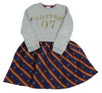 Šedo-pruhované šaty s nápisem Harry Potter Mini Boden