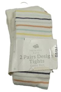 Nové- 2x punčocháče bílé+ pruhované Primark