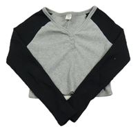 Šedo-černé žebrované crop triko Shein