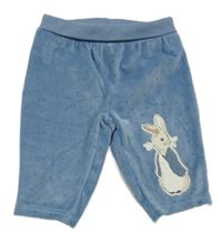 Modré puntíkaté plyšové kalhoty s králíčkem