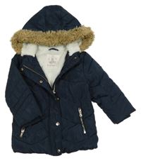 Tmavomodrá šusťáková zimní bunda s kapucí F&F