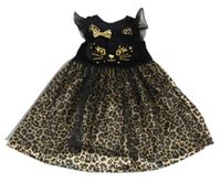 Kostým- černo-béžové šaty s kočkou a flíčky F&F