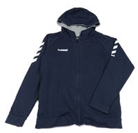 Tmavomodrá propínací mikina s logem a kapucí Hummel 