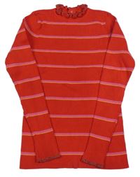 Červený pruhovaný žebrovaný svetr S. Oliver