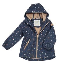 Modrá softshellová bunda s kapucí a srdíčky 