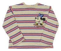 Béžovo-růžovo-modré pruhované triko s Minnie 