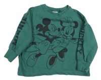 Tmavozelená mikina s Mickeym a Minnie Disney
