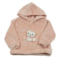 Světlerůžová chlupatá mikina s medvídkem a kapucí zn. H&M