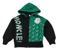 Černo-zelená propínací mikina s potiskem a kapucí Moncler
