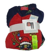 Nové - červeno-tmavomodré plyšové vánoční pyžamo se sobem a dárky PRIMARK