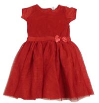 Červené plyšovo/tylové slavnostní šaty s mašlí Dopodopo