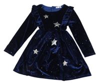 Tmavomodré sametové třpytivé šaty s hvězdami 
