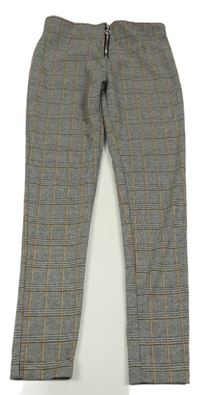 Šedo-černo-žluté kostkované tregíny se zipem Primark