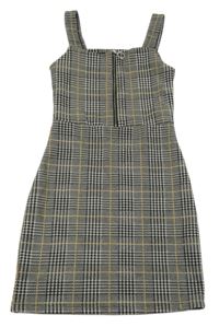 Šedo-černo-okrové vzorovano/kostkované šaty se zipem Primark