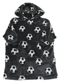 Antracitová chlupatá oversize mikina s fotbalovými míči a kapucí Tu