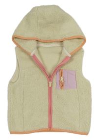 Smetanová huňatá vesta s kapsou a kapucí Nutmeg 
