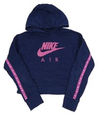 Tmavomodrá crop mikina s logem a kapucí Nike