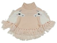 Nové - Světlerůžové pletené pončo s jednorožci a rolákem H&M