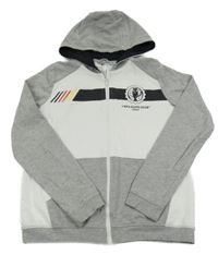 Šedo-bílá propínací mikina s potiskem a kapucí - UEFA