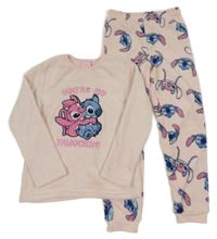 Světlerůžové chlupaté pyžamo se Stitchem a Angelou Disney