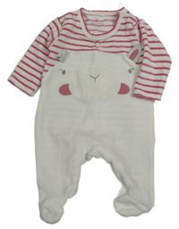 Bílo-růžový pruhovaný sametový overal Next