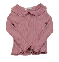 Růžový žebrovaný svetr s volánkem Primark