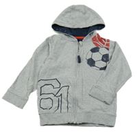 Šedá melírovaná propínací mikina s fotbalovým míčem a kapucí Mothercare