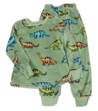 Světlezelené chlupaté pyžamo s dinosaury