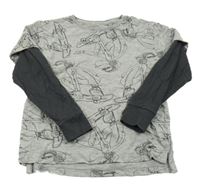 Šedé triko se šimpanzy a tmavošedými rukávy Next