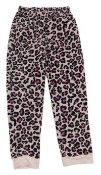 Světlerůžovo-černé leopardí fleecové pyžamové kalhoty 