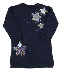 Tmavomodré teplákové šaty s hvězdami z flitrů Nutmeg