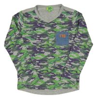 Šedo-zelené army triko s kapsou 