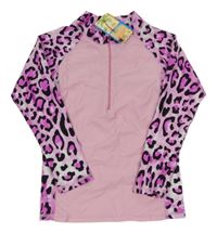 Nové - Růžovo-černé UV triko s leopardím vzorem 