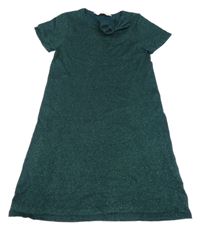 Tmavozelené pletené třpytivé šaty s mašlí H&M