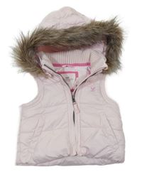 Světlerůžová šusťáková zateplená vesta s kožešinou na kapuci H&M