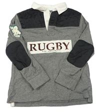 Šedo-černé polo rugbyové triko s nášivkami Zara