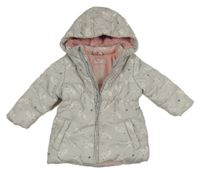 Šedá šusťáková zimní parka s liškami a kapucí Topolino