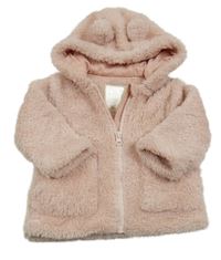 Světlerůžová chlupatá bunda s kapucí TU 
