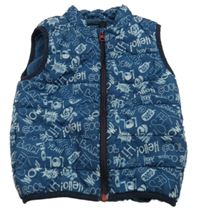 Tmavomodrá šusťáková prošívaná zateplená vesta s nápisy zn. Name it