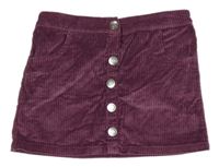 Fialová sametová žebrovaná sukně s knoflíky Peacocks