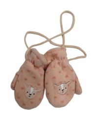 Světlerůžové fleecové palcové zateplené rukavice se srdíčky Topolino