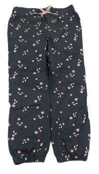 Šedé plátěné podšité cuff kalhoty s kytičkami Dopodopo